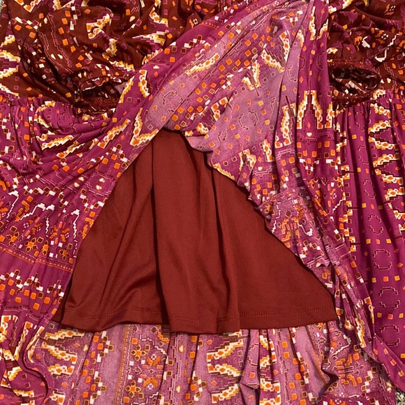 NEW! KNOX ROSE Dress Smocked Mesh Long Sleeve Maxi Red Pattern Size Medium - Picture 9 of 13